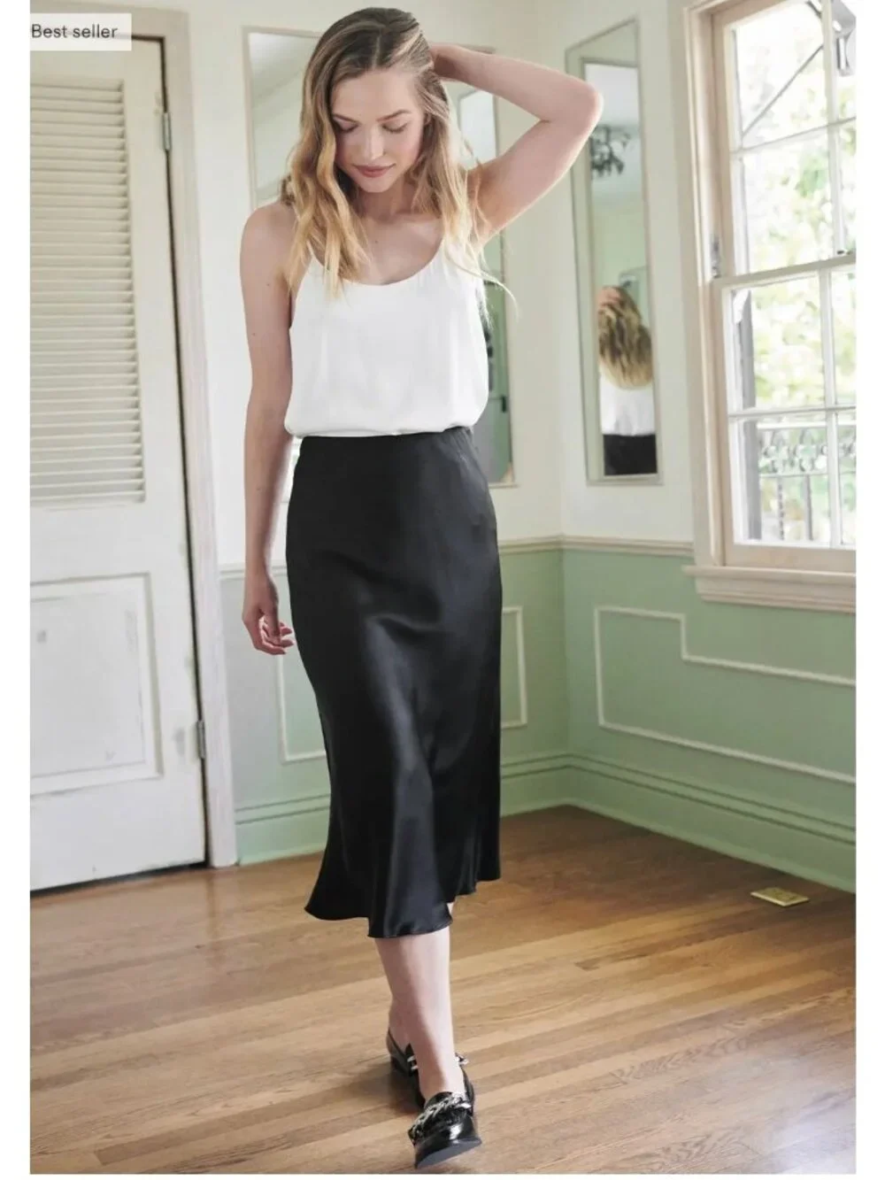 Quince 100% Washable Silk Skirt Black Size M Minimalist Date Night Office